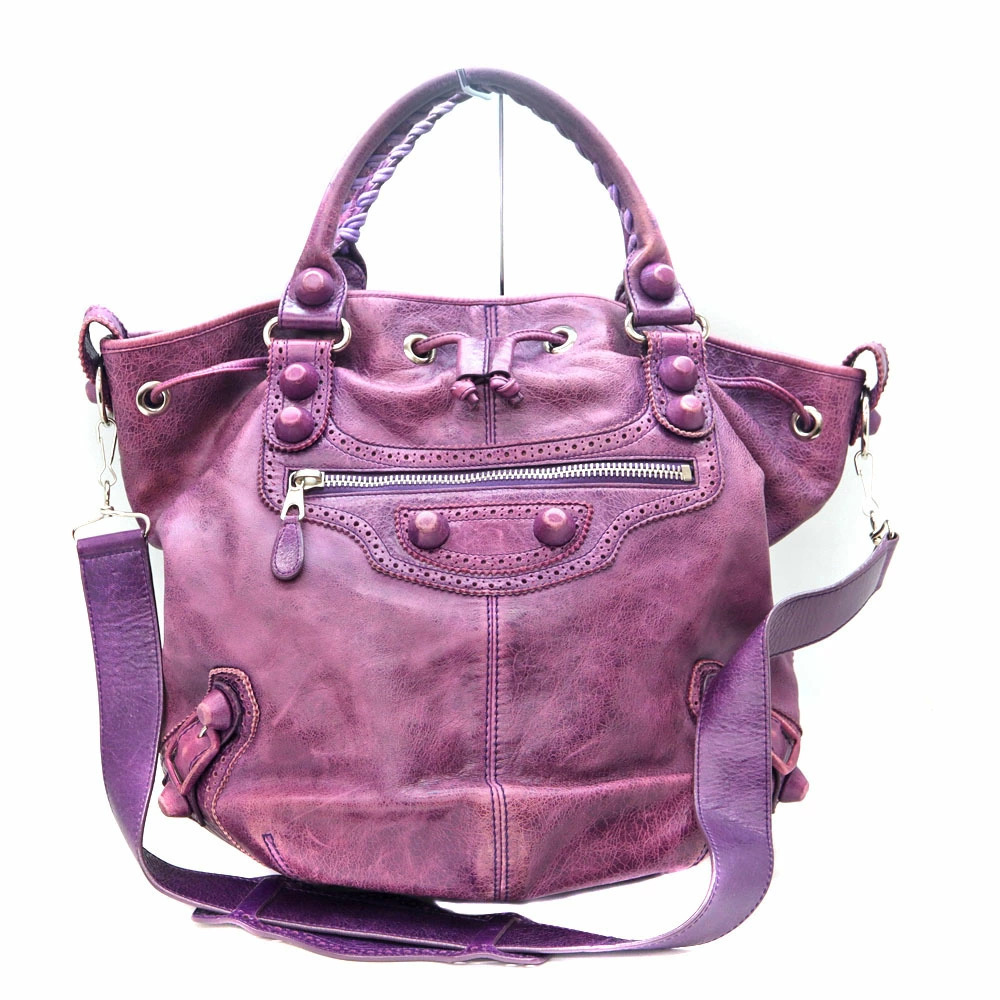 Balenciaga Giant Pom Bag Tote Shoulder Leather Purple - Picture 1 of 6